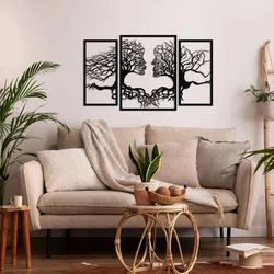 WallXpert metalni zidni ukras 5385, dva ljudska profila od krošnji drveća u 3 panela, 125 x 73 cm, crni