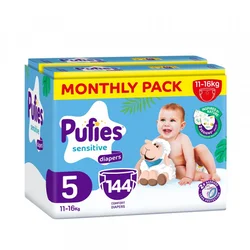Pufies pelene monthly pack 5 junior 11-16kg 144kom