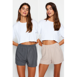 Trendyol Beige-Multicolor 2-Pack Viscose Woven Shorts