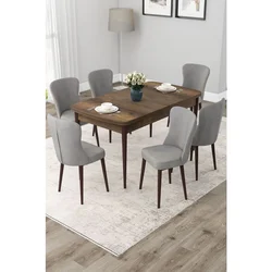 Hanah Home trpezarijski set Due, sto na razvlačenje i 6 stolica, ploča u dekoru drveta Baroque, siva tkanina Babyface