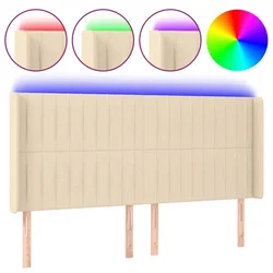 Vidaxl LED posteljno vzglavje krem 203x16x118/128 cm blago
