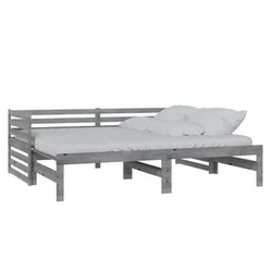 Vidaxl Izvlečna dnevna postelja siva trdna borovina 2x(90x200) cm