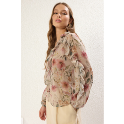 Trendyol Multicolored Chiffon Transparent Floral Ruffle Woven Shirt