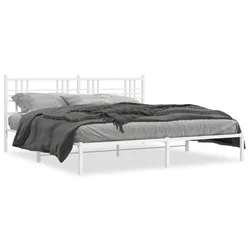 Vidaxl Kovinski posteljni okvir z vzglavjem bel 193x203 cm