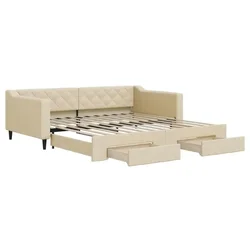 Vidaxl Izvlečna dnevna postelja s predali krem 100x200 cm blago