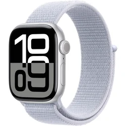 Apple Watch Series 10 [GPS 42mm case] Smartwatch with Silver Aluminium Case with Blue Cloud Sport Loop. Fitness Tracker, ECG App, Always-On Retina Display, Carbon Neutral