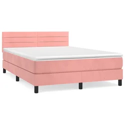 Vidaxl Box spring postelja z vzmetnico roza 140x190 cm žamet