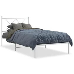 Vidaxl Kovinski posteljni okvir z vzglavjem bel 90x190 cm