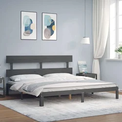 Okvir za krevet s uzglavljem sivi 200 x 200 cm od masivnog drva
