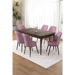 Hanah Home trpezarijski set Pir, sto i 6 stolica, ploča u dekoru drveta Baroque, roze tkanina Babyface