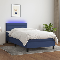 Krevet box spring s madracem LED plavi 90x200 cm od tkanine