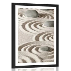 Plakat s paspartujem Zen kamni v peščenih krogih - 60x90 white