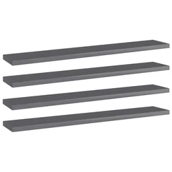 Police za knjige 4 kom visoki sjaj sive 60x10x1,5 cm od iverice