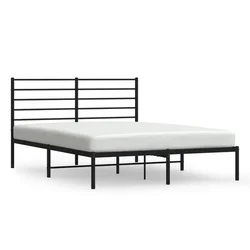 Vidaxl Kovinski posteljni okvir z vzglavjem črn 135x190 cm