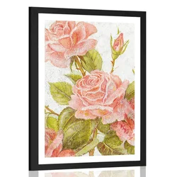 Plakat s paspartujem vintage šopek vrtnic - 60x90 silver