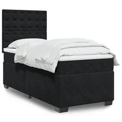 vidaXL Box spring postelja z vzmetnico črn 90x190 cm žamet