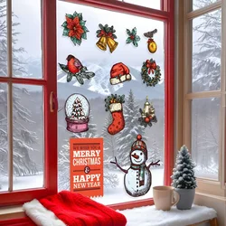 WallXpert novogodišnja nalepnica za prozor i zid 309106, snežna kugla, čarapa, zvona, sneško i natpis Merry Christmas, 30 x 50 cm
