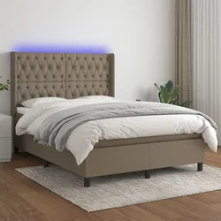 Krevet box spring s madracem LED smeđesivi 140x190 cm tkanina