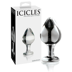 Icicles No. 25 - stožčast steklen analni dildo (prosojen)