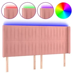 Vidaxl LED posteljno vzglavje roza 183x16x118/128 cm žamet