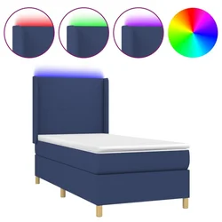 shumee Box spring postelja z vzmetnico LED modra 80x200 cm blago