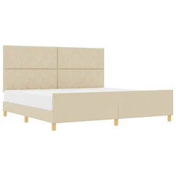 Vidaxl Konstrukcija postelje z vzglavjem krema 200 x 200 cm blago
