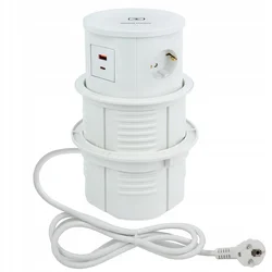shumee Polnilna vtičnica skrita v mizi, bela, induktivni polnilnik 15W, 2xUSB 16A