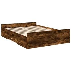 Vidaxl Posteljni okvir s predali dimljen hrast 135x190 cm inž. les