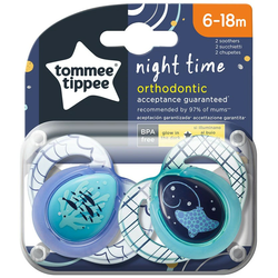 Ortodontske dude varalice Tommee Tippee - Night Time, 6-18 mj., 2 kom., ribica/poligača