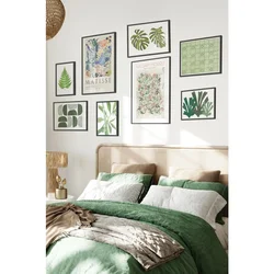 WallXpert set od 8 uramljenih slika Çgs-036, zeleni botanički motivi – listovi paprati i monstere, Matisse i William Morris šare, crni ram