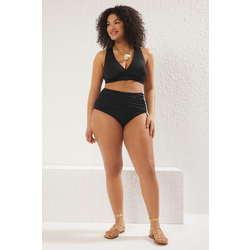 Trendyol Curve Black Waist Gather Detail High Waist Plus Size Bikini Bottom