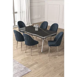 Hanah Home trpezarijski set Pem, sto i 6 stolica, ploča u dekoru Sonata, hromirane noge, antracit tkanina Babyface