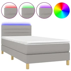 Vidaxl Box spring postelja z vzmetnico LED sv. siva 100x200 cm blago
