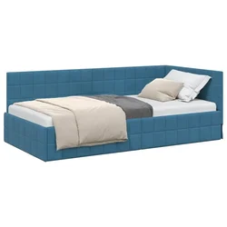Vidaxl Kotna postelja z vzglavjem Modra 90 cm x 200 cm Žamet
