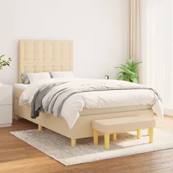 vidaXL Box spring postelja z vzmetnico krem 120x200 cm blago