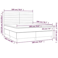 Vidaxl Box spring postelja z vzmetnico LED temno siva 180x200 cm žamet