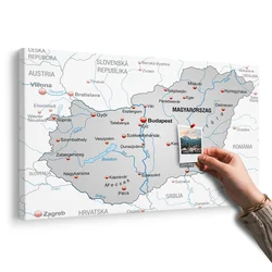 Slika na pluti sivi zemljevid Madžarske s kontrastom - 150x100 metallic