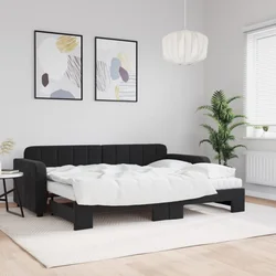 Dnevni krevet na razvlačenje s madracima crni 80x200 cm baršun