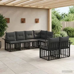 Set vanjskih sofa s jastukom 7 pcs Crna i tamno siva Poliester