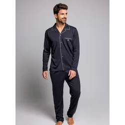 zd ZERO DEFECTS Dolga pižama Marine 100% mercerized cotton marine