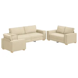 Sofa 3 pcs Krema 220 x 80 x 84 cm Platnasta tkanina