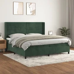 shumee Box spring postelja z vzmetnico temno zelena 200x200 cm žamet