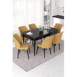 Hanah Home Set Trpezarijski sto i 6 stolica Nef, Oker-crni
