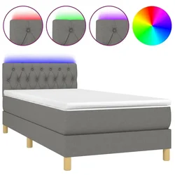Vidaxl Box spring postelja z vzmetnico LED temno siva 100x200 cm blago