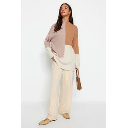 Trendyol Stone Color Block High Neck Knitwear Sweater