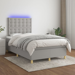 vidaXL Box spring postelja z vzmetnico LED sv. siva 120x200 cm blago