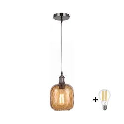 BRILAGI - LED luster na sajli RETRO GLASS 1xE27/60W/230V prečnik 14 cm crna/zadimljeno smeđa