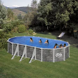 Montažni bazen GRE 7.3m x 3.75m x 1.32m ovalni u boji kamena