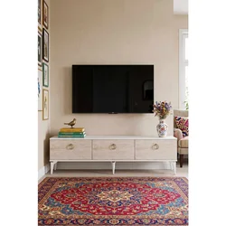 Hanah Home TV komoda Demet, 180 cm, bela / travertin
