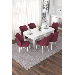 Hanah Home Set Trpezarijski sto i 6 stolica Nef, Bordo-beli
